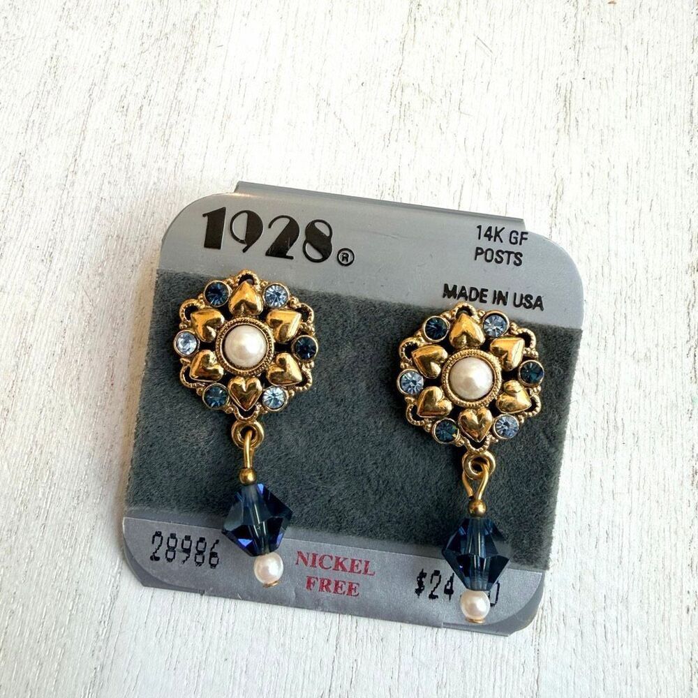 1928 Jewelry Gold-Tone Blue Crystal & Faux Pearl Drop Earrings